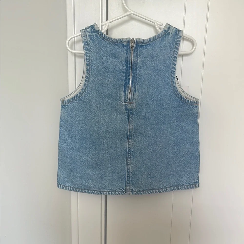 Zara Blue Denim Vest Asymmetrical Frayed Edges - Picture 2 of 2